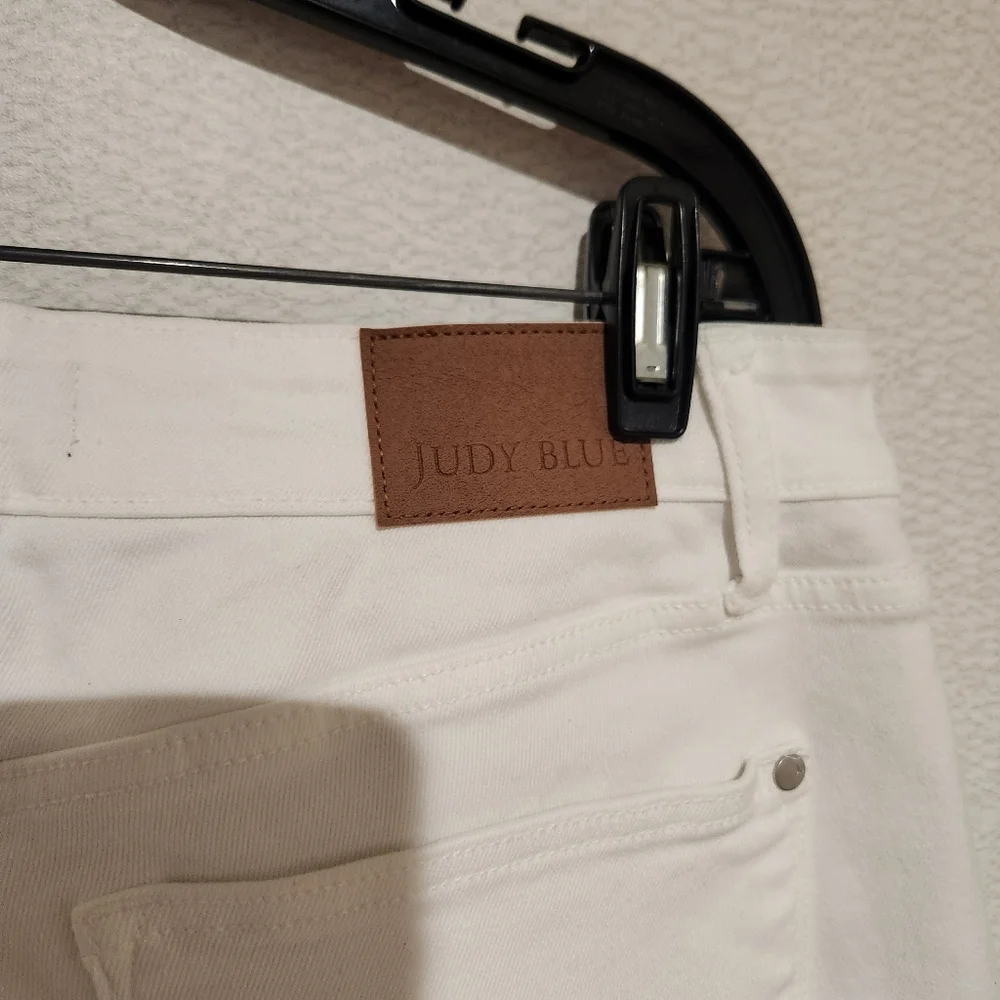 Judy Blue Skinny Fit White Jeans Raw Edge Hem High Rise 14W - Picture 5 of 6